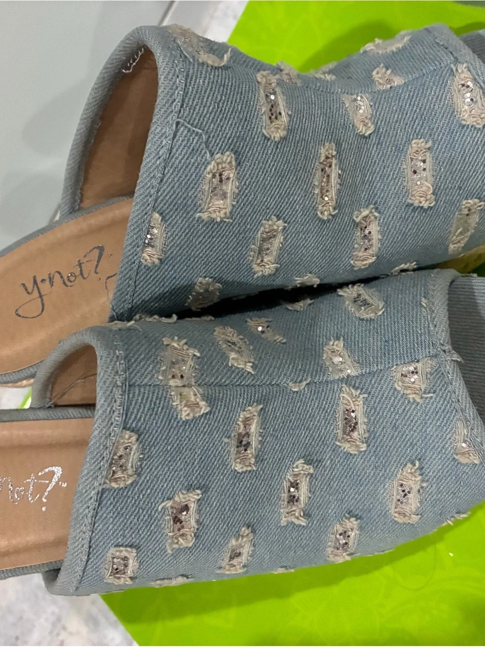 Dollcake Light Blue Denim Sequin Espadrille Wedge